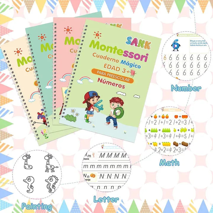 Set de 4 Cuadernos Mágicos de Escritura para Niños - Lumi Educación